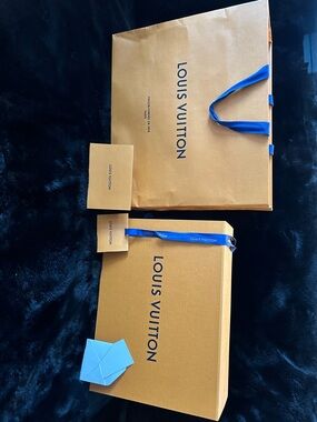 Louis Vuitton Orange Box and Bag Set with Blue Ribbon Accents